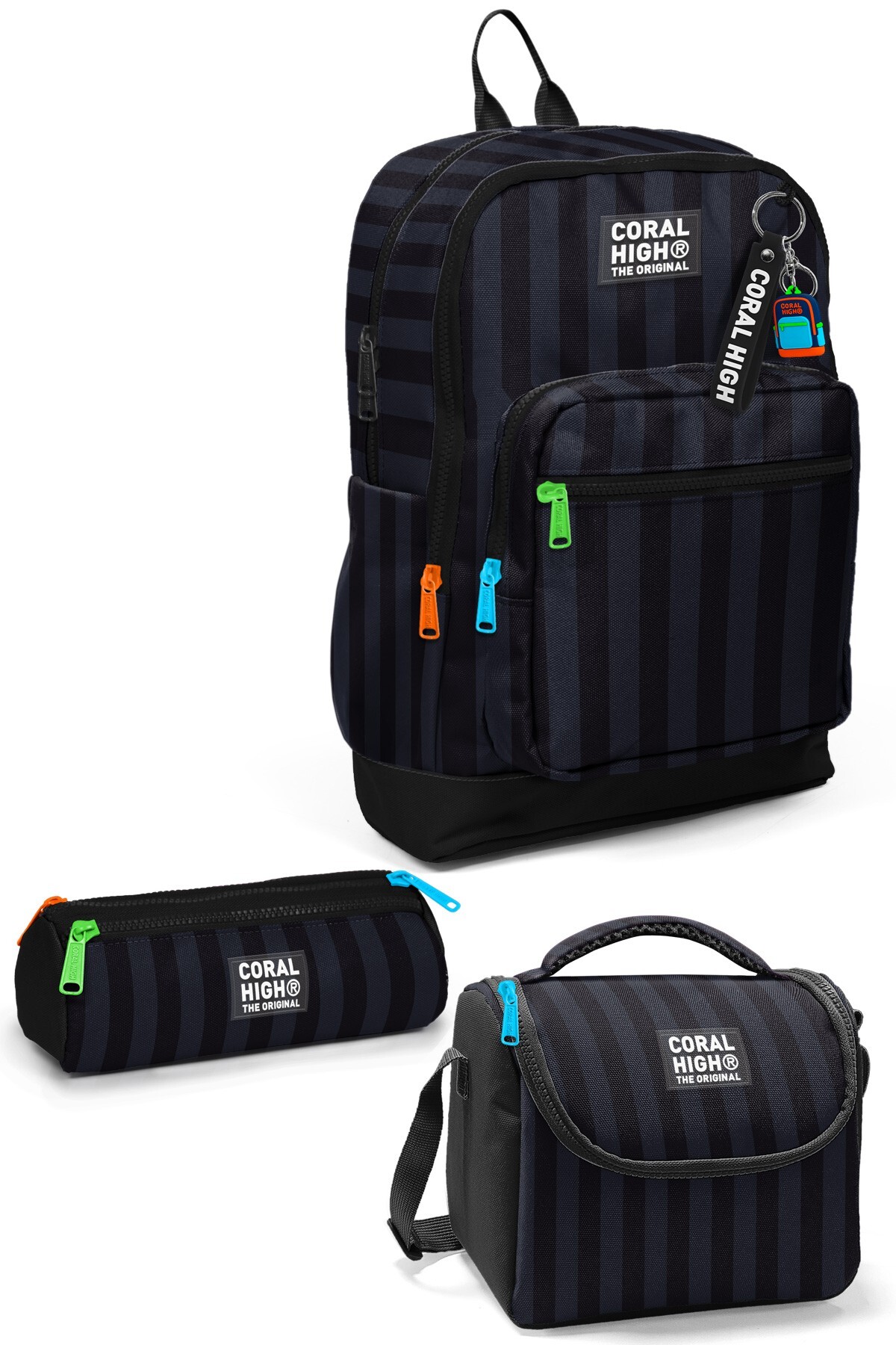 Coral High Kids Siyah Çizgi Desenli 3’lü Okul Çanta Seti SET0133218