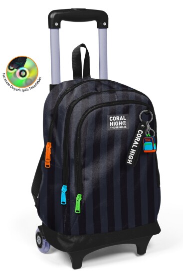 Coral High Kids Siyah Çizgili Üç Bölmeli Çekçekli Okul Sırt Çantası 34018 