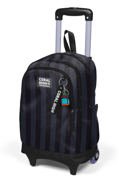 Coral High Kids Siyah Çizgili Üç Bölmeli Çekçekli Okul Sırt Çantası 34018 - 6