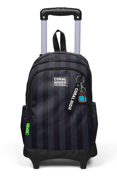 Coral High Kids Siyah Çizgili Üç Bölmeli Çekçekli Okul Sırt Çantası 34018 - 8
