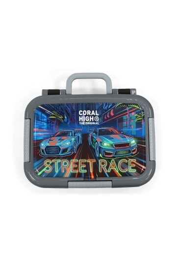 Coral High Kids Siyah Çok Renkli Yarış Arabası Desenli Paslanmaz Çelik Beslenme Kabı 39159 - 5