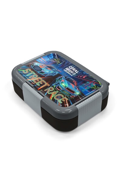 Coral High Kids Siyah Çok Renkli Yarış Arabası Desenli Paslanmaz Çelik Beslenme Kabı 39159 - 2