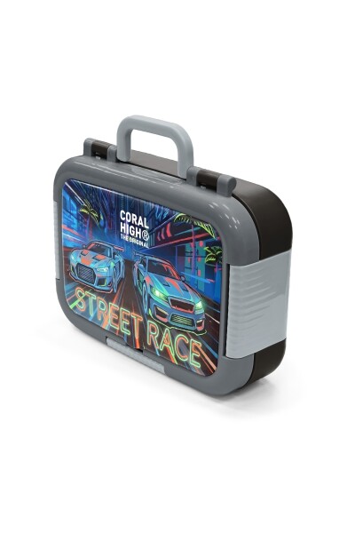 Coral High Kids Siyah Çok Renkli Yarış Arabası Desenli Paslanmaz Çelik Beslenme Kabı 39159 - 4
