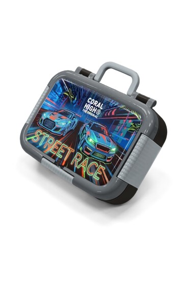 Coral High Kids Siyah Çok Renkli Yarış Arabası Desenli Paslanmaz Çelik Beslenme Kabı 39159 - Coral High