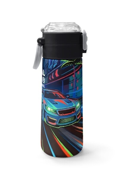 Coral High Kids Siyah Çok Renkli Yarış Arabası Desenli Pipetli ve Direkt İçim Çelik Termos 500 ml 38141 - 2