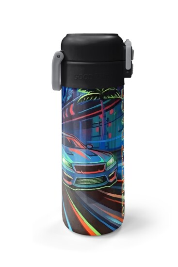 Coral High Kids Siyah Çok Renkli Yarış Arabası Desenli Pipetli ve Direkt İçim Çelik Termos 500 ml 38141 - 6