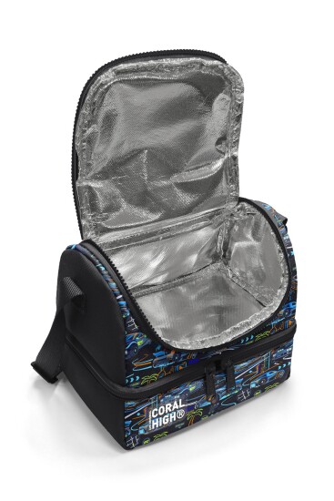 Coral High Kids Siyah Çok Renkli Yarış Arabası Desenli Thermo İki Katlı Beslenme Çantası 37210 - 3