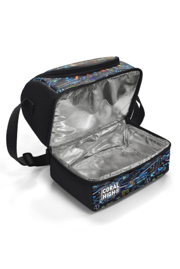 Coral High Kids Siyah Çok Renkli Yarış Arabası Desenli Thermo İki Katlı Beslenme Çantası 37210 - 4