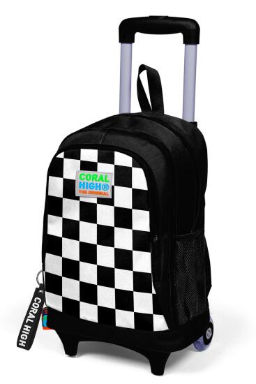 Coral High Kids Siyah Dama Desenli Üç Bölmeli Çekçekli Okul Sırt Çantası 23914 - 5