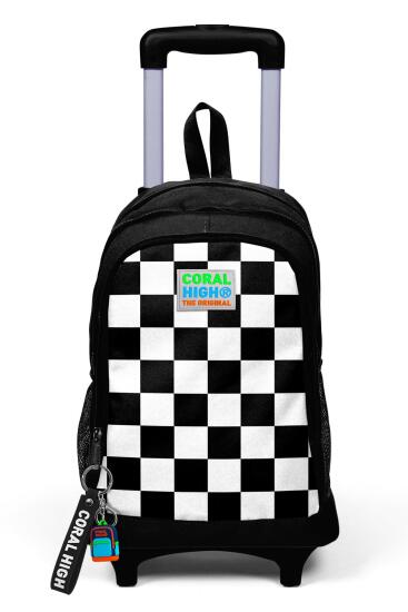Coral High Kids Siyah Dama Desenli Üç Bölmeli Çekçekli Okul Sırt Çantası 23914 - 7