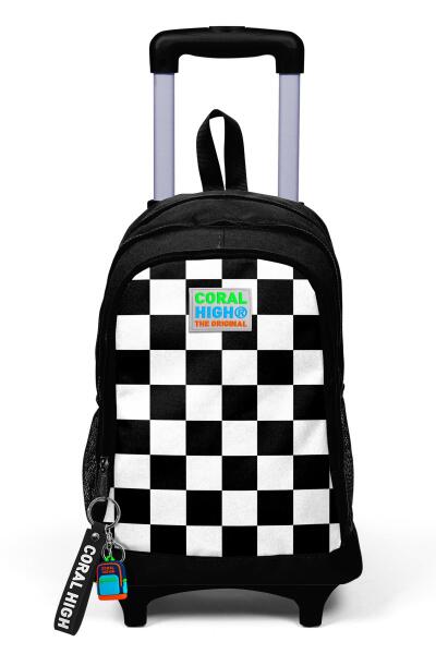 Coral High Kids Siyah Dama Desenli Üç Bölmeli Çekçekli Okul Sırt Çantası 23914 - 7