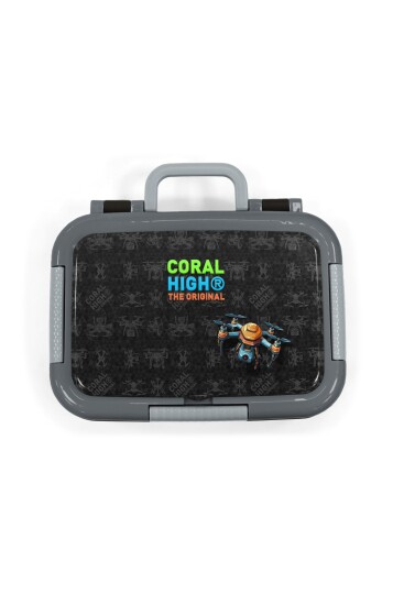 Coral High Kids Siyah Drone Desenli Paslanmaz Çelik Beslenme Kabı 39198 - 5