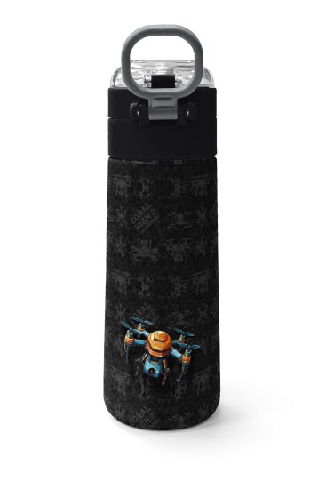 Coral High Kids Siyah Drone Desenli Pipetli ve Direkt İçim Çelik Termos 500 ml 31891 - 4