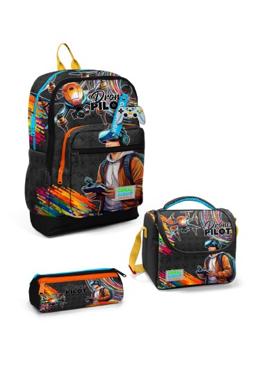 Coral High Kids Siyah Drone Pilot Desenli 3’lü Okul Çanta Seti SET0123780 - Coral High