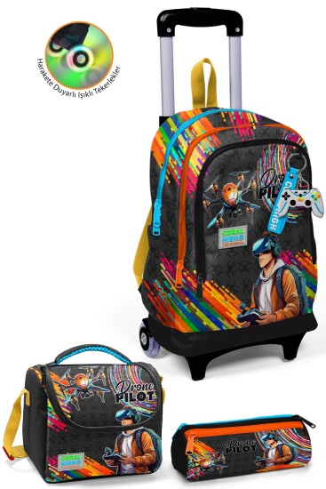 Coral High Kids Siyah Drone Pilot Desenli 3’lü Okul Çanta Seti SET0123980 - Coral High