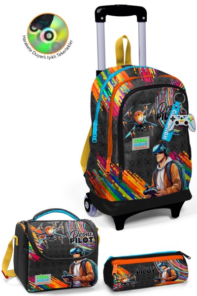 Coral High Kids Siyah Drone Pilot Desenli 3’lü Okul Çanta Seti SET0123980 - 1