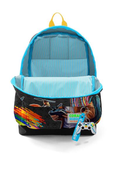 Coral High Kids Siyah Drone Pilot Desenli Dört Bölmeli Okul Sırt Çantası 23780 - 3