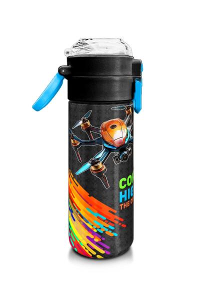 Coral High Kids Siyah Drone Pilot Desenli Pipetli ve Direkt İçim Çelik Termos 500 ml 31996 - 2