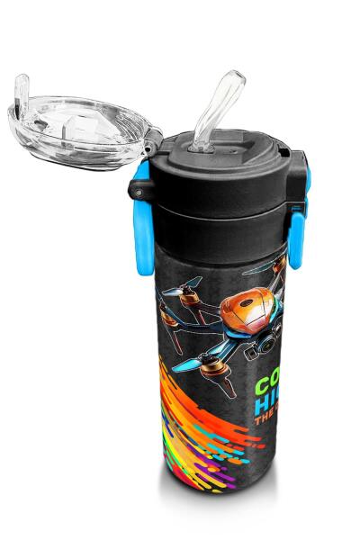 Coral High Kids Siyah Drone Pilot Desenli Pipetli ve Direkt İçim Çelik Termos 500 ml 31996 - 5