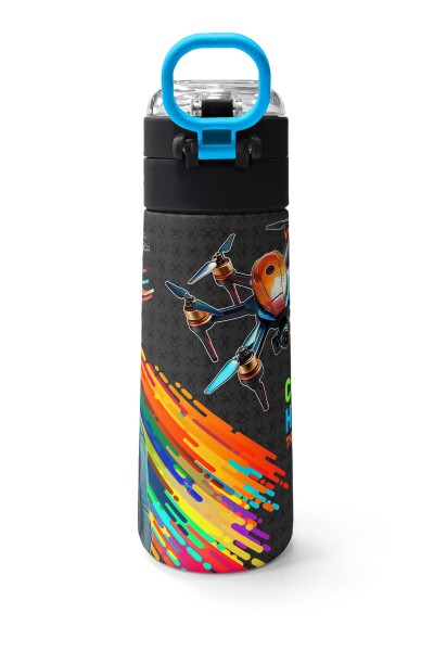 Coral High Kids Siyah Drone Pilot Desenli Pipetli ve Direkt İçim Çelik Termos 500 ml 31996 - 4