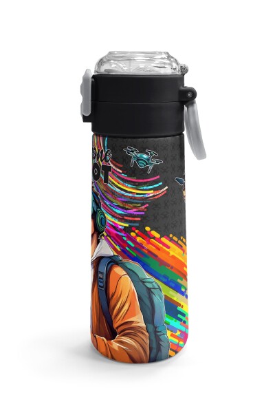 Coral High Kids Siyah Drone Pilot Desenli Pipetli ve Direkt İçim Çelik Termos 500 ml 31996 - 3