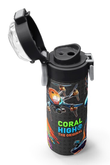 Coral High Kids Siyah Drone Pilot Desenli Pipetli ve Direkt İçim Çelik Termos 500 ml 31996 - 6