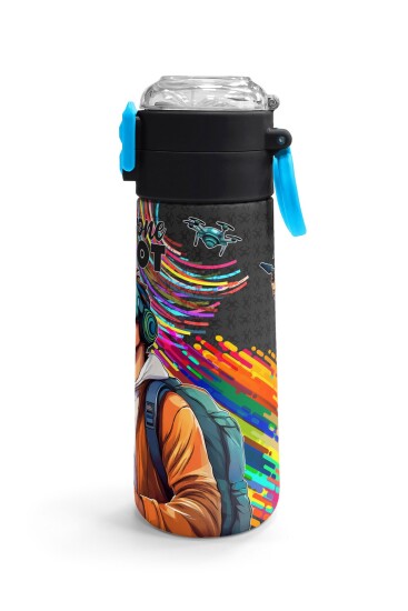 Coral High Kids Siyah Drone Pilot Desenli Pipetli ve Direkt İçim Çelik Termos 500 ml 31996 - 3