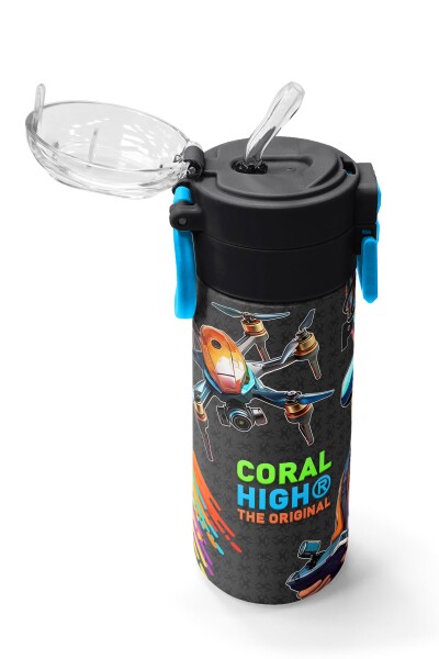 Coral High Kids Siyah Drone Pilot Desenli Pipetli ve Direkt İçim Çelik Termos 500 ml 31996 - 5