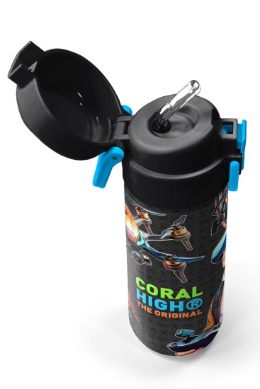 Coral High Kids Siyah Drone Pilot Desenli Pipetli ve Direkt İçim Çelik Termos 500 ml 31996 - 2