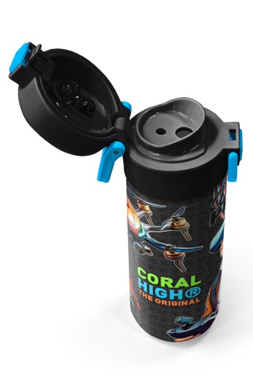 Coral High Kids Siyah Drone Pilot Desenli Pipetli ve Direkt İçim Çelik Termos 500 ml 31996 - 3