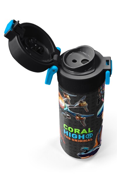 Coral High Kids Siyah Drone Pilot Desenli Pipetli ve Direkt İçim Çelik Termos 500 ml 31996 - 3
