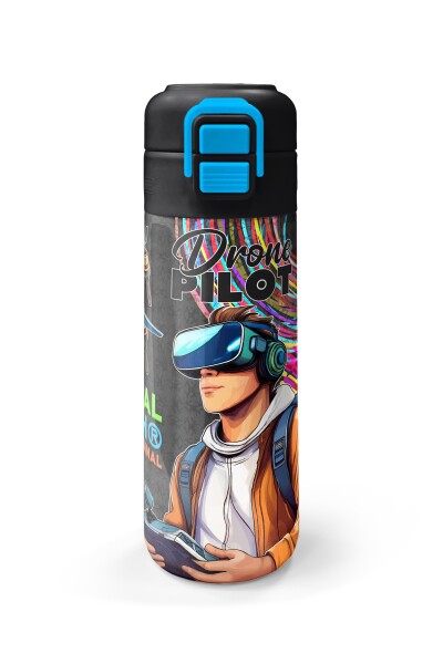 Coral High Kids Siyah Drone Pilot Desenli Pipetli ve Direkt İçim Çelik Termos 500 ml 31996 - 4
