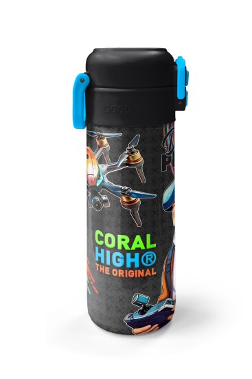 Coral High Kids Siyah Drone Pilot Desenli Pipetli ve Direkt İçim Çelik Termos 500 ml 31996 - 5