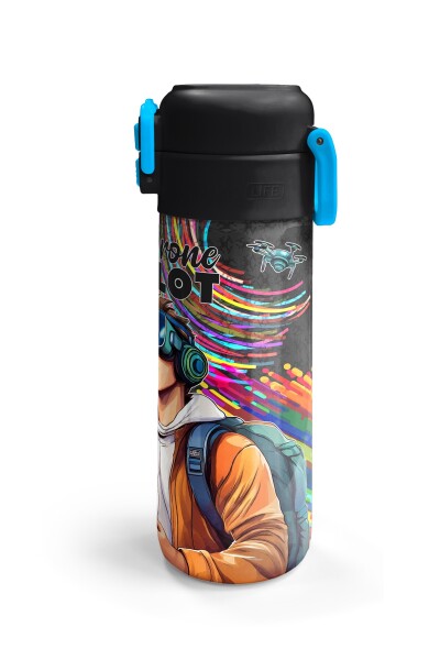 Coral High Kids Siyah Drone Pilot Desenli Pipetli ve Direkt İçim Çelik Termos 500 ml 31996 - 6