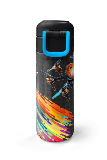 Coral High Kids Siyah Drone Pilot Desenli Pipetli ve Direkt İçim Çelik Termos 500 ml 31996 - 7