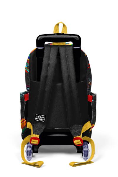 Coral High Kids Siyah Drone Pilot Desenli Üç Bölmeli Çekçekli Okul Sırt Çantası 23980 - 4