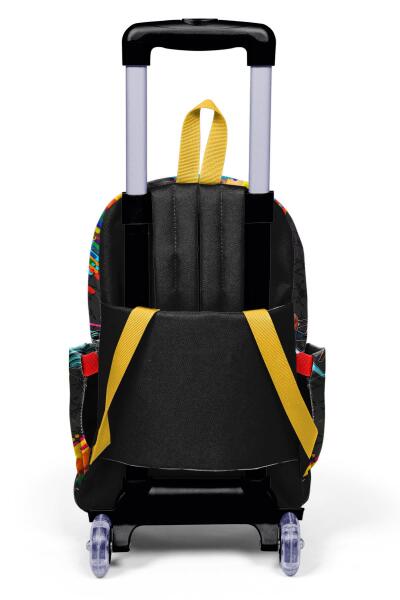 Coral High Kids Siyah Drone Pilot Desenli Üç Bölmeli Çekçekli Okul Sırt Çantası 23980 - 2