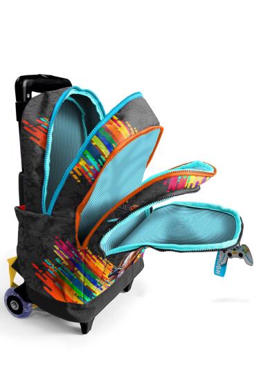 Coral High Kids Siyah Drone Pilot Desenli Üç Bölmeli Çekçekli Okul Sırt Çantası 23980 - 3