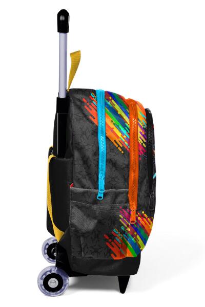 Coral High Kids Siyah Drone Pilot Desenli Üç Bölmeli Çekçekli Okul Sırt Çantası 23980 - 7