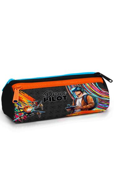 Coral High Kids Siyah Drone Pilot Desenli Üç Bölmeli Kalem Çantası 22096 