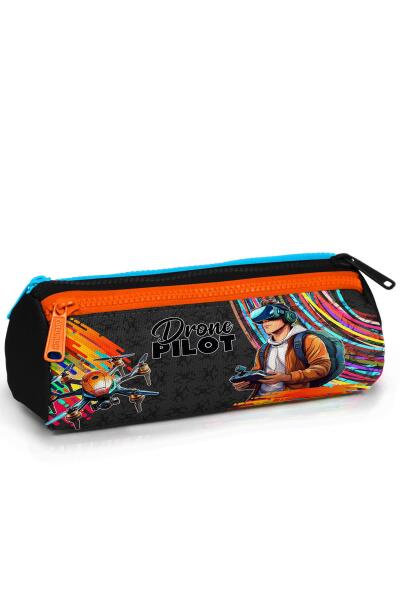 Coral High Kids Siyah Drone Pilot Desenli Üç Bölmeli Kalem Çantası 22096 - 1