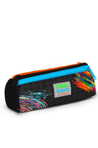 Coral High Kids Siyah Drone Pilot Desenli Üç Bölmeli Kalem Çantası 22096 - 3
