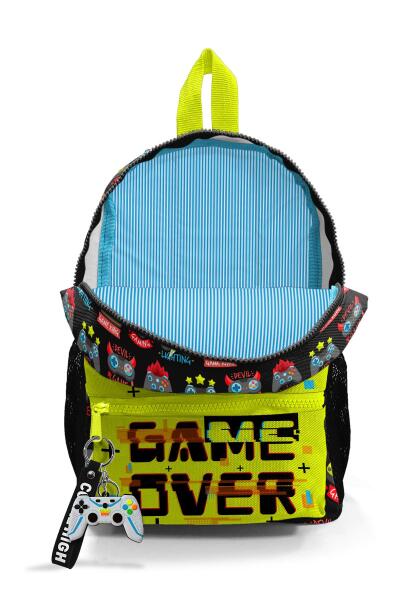 Minik Yuva Sırt Çantası Siyah Neon Sarı Game Over Desenli İki Bölmeli 23528 - 3
