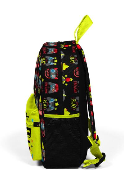 Minik Yuva Sırt Çantası Siyah Neon Sarı Game Over Desenli İki Bölmeli 23528 - 6