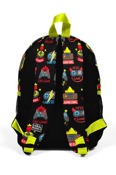 Minik Yuva Sırt Çantası Siyah Neon Sarı Game Over Desenli İki Bölmeli 23528 - 4