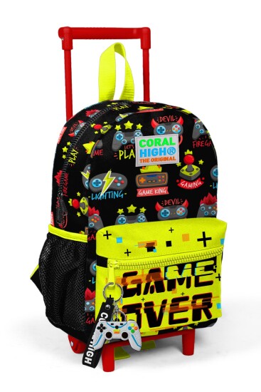 Minik Yuva Çekçekli Sırt Çantası Siyah Fosforlu Sarı İki Bölmeli 24021 