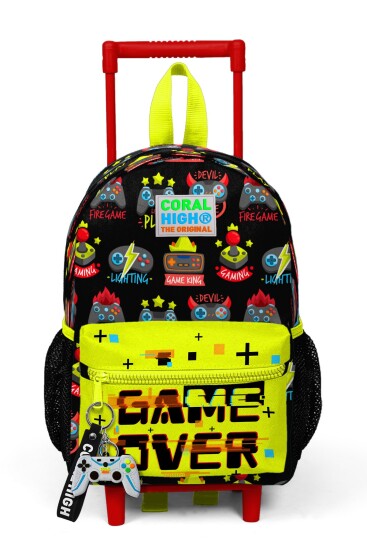 Minik Yuva Çekçekli Sırt Çantası Siyah Fosforlu Sarı İki Bölmeli 24021 - 4