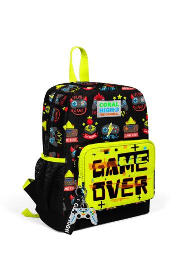 Coral High Kids Siyah Neon Sarı Game Over Desenli İki Bölmeli Okul Sırt Çantası 23628 