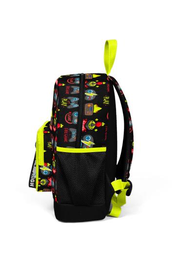 Coral High Kids Siyah Neon Sarı Game Over Desenli İki Bölmeli Okul Sırt Çantası 23628 - 2
