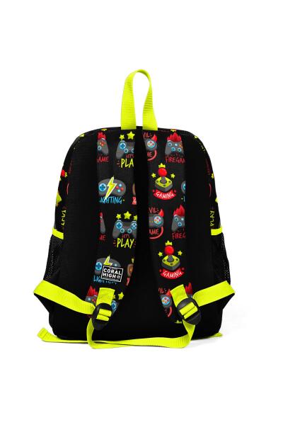 Coral High Kids Siyah Neon Sarı Game Over Desenli İki Bölmeli Okul Sırt Çantası 23628 - 3